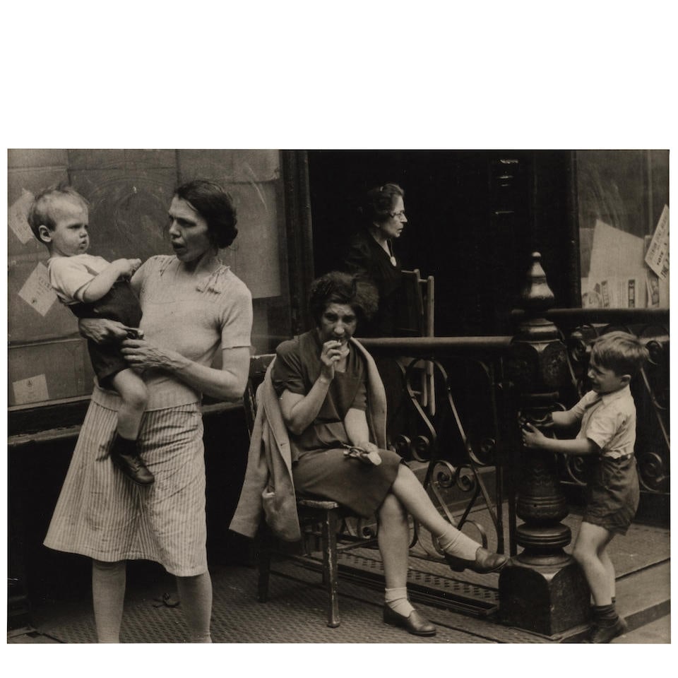 Helen Levitt (1918-2009); New York (Mothers and Boys);: Helen Levitt (1918-2009) New York (Mothers and Boys), c. 1942 Gelatin silver print, printed 1940s; signed in pencil on the reverse, framed, a Fraenkel Gallery label on the reverse. 7 3/4 x 9 1/2 in. (