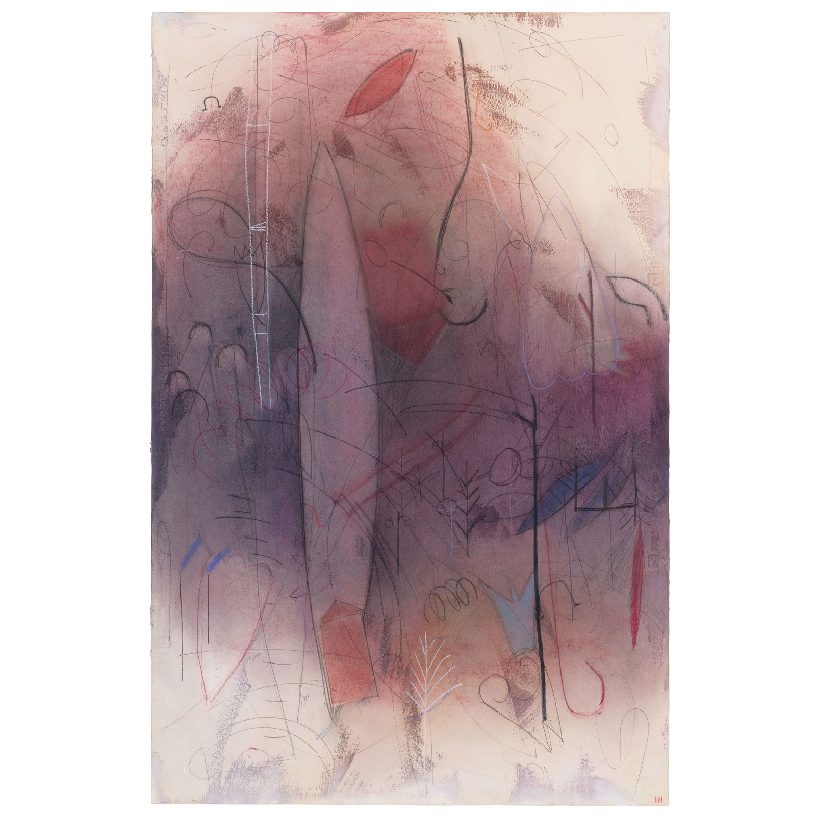 An Emmi Whitehorse mixed media composition, '#950 (Untitled),' 1993: Emmi Whitehorse Diné (Navajo), (b. 1957), '#950 (Untitled),' 1993, mixed media on paper mounted on canvas, signed with the artist's cypher lower right, signed, titled, and dated verso. paper: hei