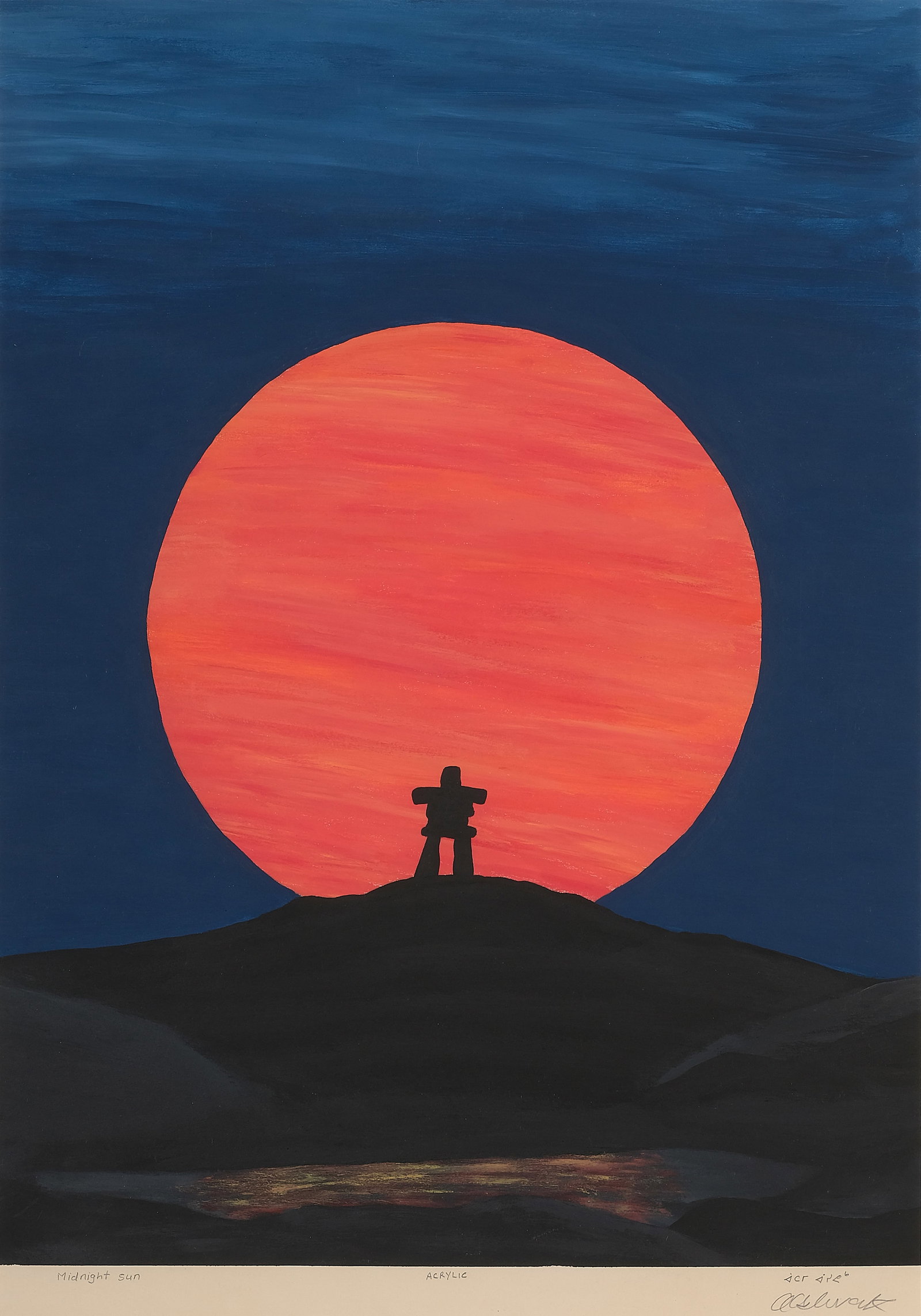 An Adamie Ashevak painting, 'Midnight Sun,' circa 2000s (1 of 2)