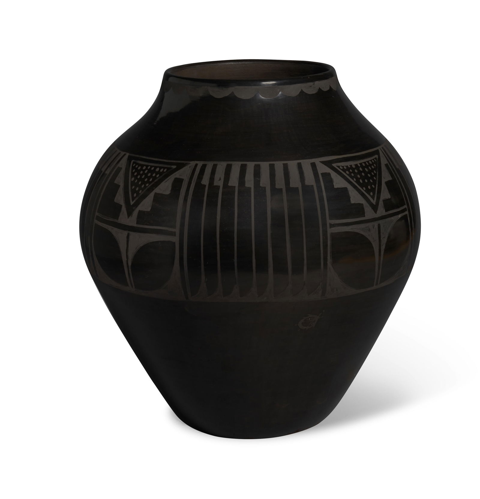 A Carmelita Dunlap blackware pottery jar, 1978 (1 of 2)