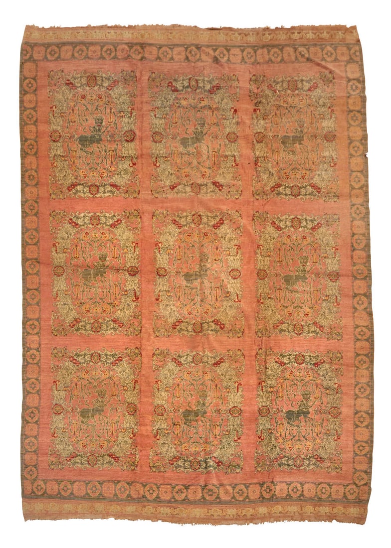 SPANISH CARPET Spain 9 ft. 10 in. x 14 ft. 2 in.: SPANISH CARPET Spain c. 20th century 9 ft. 10 in. x 14 ft. 2 in. Footnotes: OVERALL CONDITION: Wear consistent with age and use. This condition report is provided for your convenience based on the opi