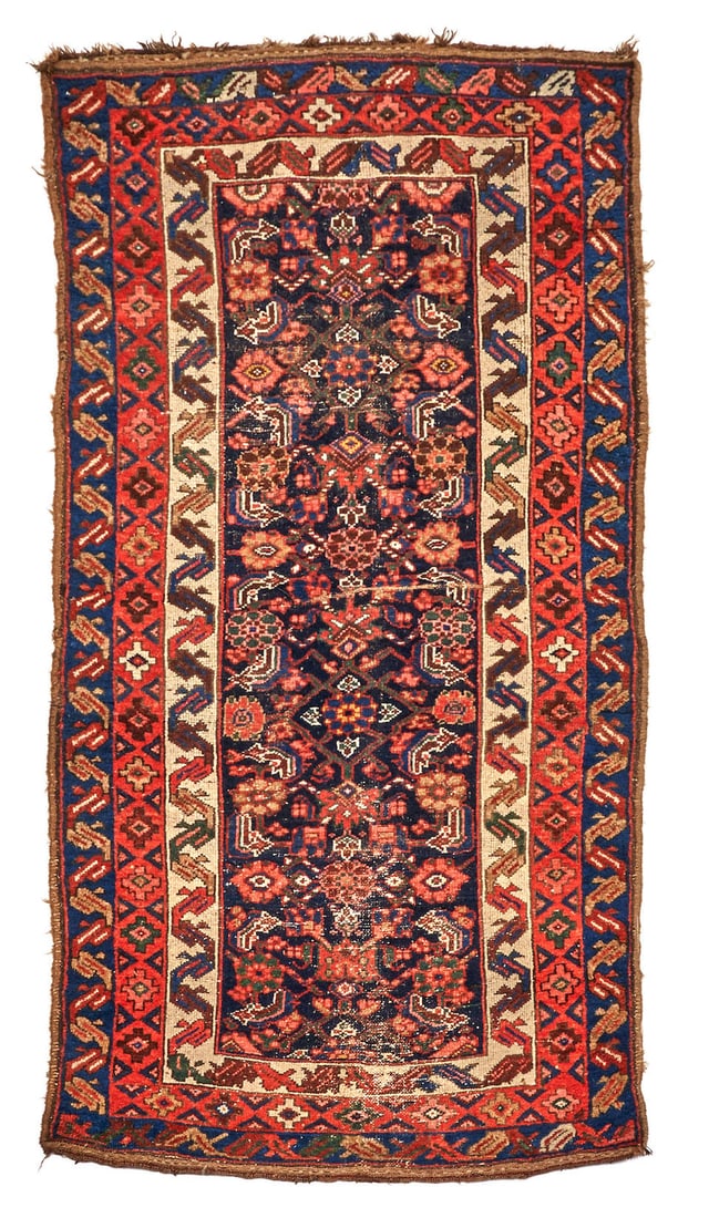 HAMADAN RUG 20th Century 3 ft. 2 in. x 6 ft.: HAMADAN RUG 20th Century 3 ft. 2 in. x 6 ft. Footnotes: OVERALL CONDITION: Wear consistent with age and use, including some thread loss and repairs. This condition report is provided for your convenie