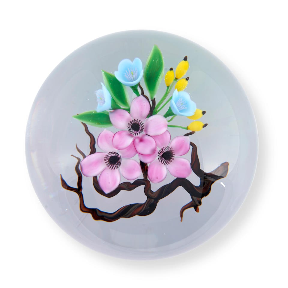 VICTOR TRABUCCO (B. 1949) FLORAL BOUQUET MAGNUM GLASS PAPERWEIGHT New York, dated 1988, incised ... (1 of 3)