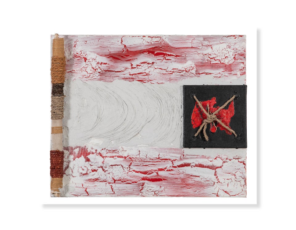 Elwyn Augustus Lynn (1917-1997) Moby Dick, 1996: Elwyn Augustus Lynn (1917-1997) Moby Dick, 1996 signed, dated and titled twice verso: 'Elwyn Lynn / MOBY DICK / 25.7.96 / Elwyn Lynn / 25 July 1996' mixed media on canvas 60.0 x 73.0cm (23 5/8 x 28 3/