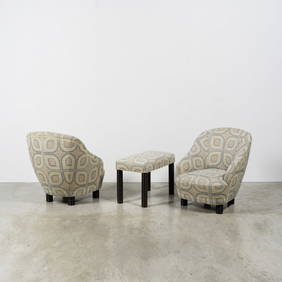 GIO PONTI (1891-1979) Paire de fauteuils et un ottoman (1 of 1)