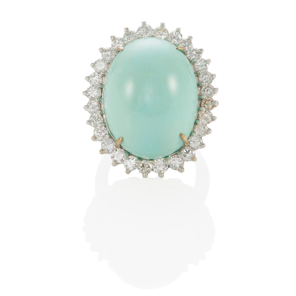 12K GOLD, TURQUOISE AND DIAMOND RING (1 of 3)