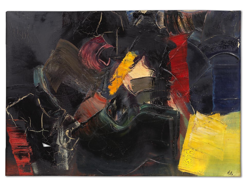JEAN MIOTTE (1926-2016) Untitled (Painted in 1960): JEAN MIOTTE (1926-2016) Untitled signed 'Miotte' (lower right); signed and dated 'Miotte 1960' (on the reverse) oil on canvas 64.6 x 91.5cm (25 73/8 x 36in). Painted in 1960 Footnotes: Provenance P