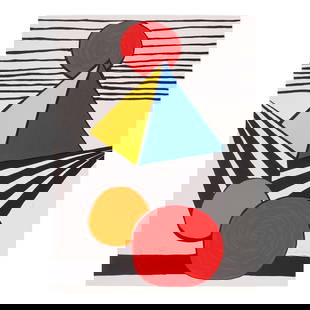 Alexander Calder (1898-1976); Pyramid and Red Sun, from La M&#233;moire &#233;l&#233;mentaire;: Alexander Calder (1898-1976) Pyramid and Red Sun, from La M&#233;moire &#233;l&#233;mentaire, 1978 Lithograph in colors on Arches paper, signed in pencil and numbered 25/100 (there was also an edition