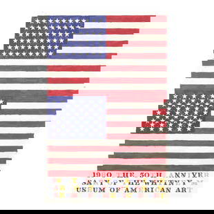 Jasper Johns (born 1930); Two Flags (Whitney Museum of American Art 50th Anniversary);: Jasper Johns (born 1930) Two Flags (Whitney Museum of American Art 50th Anniversary) (Gemini 854, ULAE 207), 1979 Lithographic poster in colors on wove paper, from the unsigned edition of 5,000 (aside