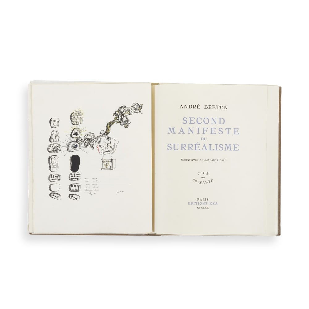 ANDRÉ BRETON (1896-1966) Second Manifeste du surréalismeFrontispice de Salvador Dali: ANDRÉ BRETON (1896-1966) Second Manifeste du surréalisme Frontispice de Salvador Dali Paris, « Club des Soixante », Editions Kra. 1930. In-4, 230x280 mm, 2ff. bl., faux-titre, titr