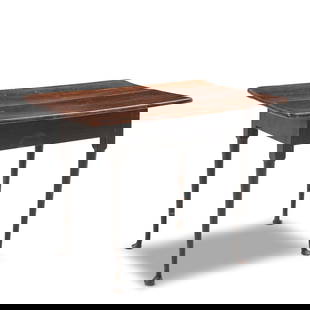 Queen Anne Stained Maple Table North America, early 18th century: Queen Anne Stained Maple Table North America, early 18th century Apron and tabletop joined with wooden pegs, reset top with scrubbed surface, later black paint to base, 88cm wide, 60cm deep, 68cm high