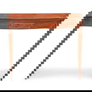 Federal  Mahogany and Mahogany Veneer  Card Table probably Massachusetts, c. 1810: Federal Mahogany and Mahogany Veneer Card Table probably Massachusetts, c. 1810 Vertically-laminated serpentine apron rail, returns carved from single block and joined with two dovetails to the fixed