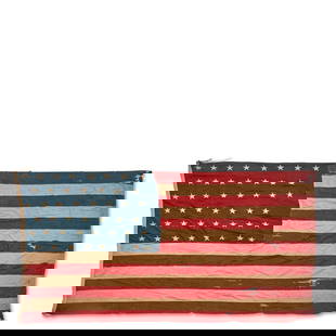 46-Star American Flag United States, c. 1908-12: 46-Star American Flag United States, c. 1908-12 Machine-stitched cotton with top and bottom finished by the selvedge edges of red and blue woven fabric, the right edge hemmed, and the left sewn to a t