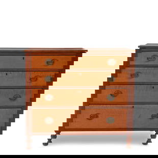 Bench Made Tiger Maple and White Pine Chest of Drawers North America, early 20th century: Bench Made Tiger Maple and White Pine Chest of Drawers North America, early 20th century Two-board top fixed with pocket screws to joined panel sides, containing four graduated dovetailed drawers with