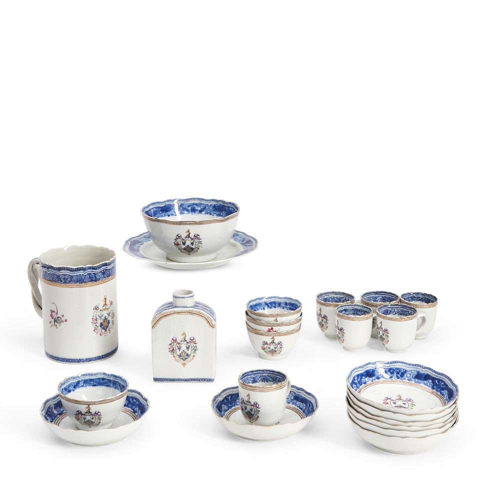 Set of Twenty-two Porcelain Table Items with the Arms of Derby or Dear Jingdezhen, China, late 1...