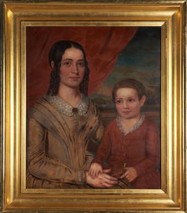American School (19th century) Portrait of Mother and Child: American School (19th century) Portrait of Mother and Child unsigned oil on canvas in later gilt frame 30 x 25 in. framed 37 1/4 x 32 1/2 in. For further information on this lot please visit Bonhams.c