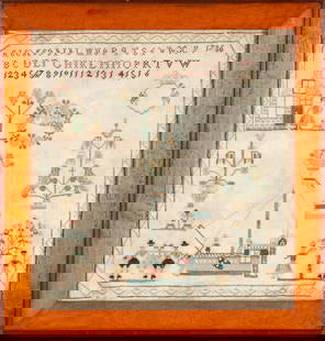 Framed Continental Cross-stitch Sampler   The Netherlands, 1786: Framed Continental Cross-stitch Sampler The Netherlands, 1786 Plain-woven linen textile worked in silk threads, the top register containing three rows of alphabets and numbers, as well as the date 178