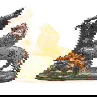 Cast Iron Lion and Two Monkeys Mechanical Bank   KYSER & REX, Philadelphia, Pennsylvania, c. 1883: Cast Iron Lion and Two Monkeys Mechanical Bank KYSER & REX, Philadelphia, Pennsylvania, c. 1883 Assembled cast iron coin bank with spring mechanism opening the lion's mouth as the adult monkey throws