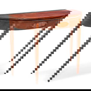 Federal Inlaid Mahogany and Veneered Pine Card Table Boston or Newburyport, Massachusetts, c. 1810: Federal Inlaid Mahogany and Veneered Pine Card Table Boston or Newburyport, Massachusetts, c. 1810 The tenoned-edged single-board mahogany leaves with an elliptic front and ogee ends, the edges finish