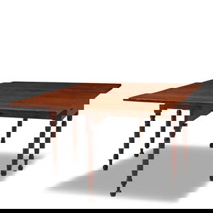 Cherry, Ash, and White Pine Drop-leaf Table  United States, late 18th century: Cherry, Ash, and White Pine Drop-leaf Table United States, late 18th century Fine single-board top hinged to 22-inch leaves supported by single fly leg on each side, refinished, closed, 53cm wide, 121