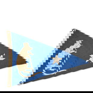 Small Wharf Rat Club Burgee Flag  Nantucket, c. 1950s: Small Wharf Rat Club Burgee Flag Nantucket, c. 1950s the cotton pennant by Annin Flag Makers 13 x 20 in.  Lot to be sold without reserve. This lot is subject to the following lot symbols: &#164; &#164