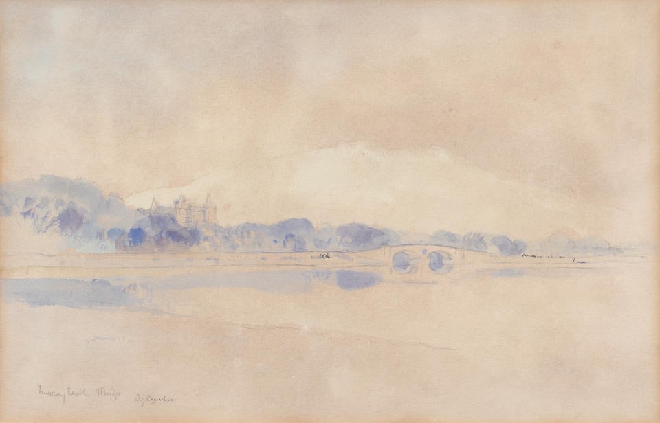 Sir David Young Cameron RA RSA RWS RSW RE (British, 1865-1945) Inveraray Castle and Bridge: Sir David Young Cameron RA RSA RWS RSW RE (British, 1865-1945) Inveraray Castle and Bridge signed and inscribed 'Inveraray Castle & Bridge/D.Y.Cameron.' (lower left) watercolour and pencil 21.5 x 33cm