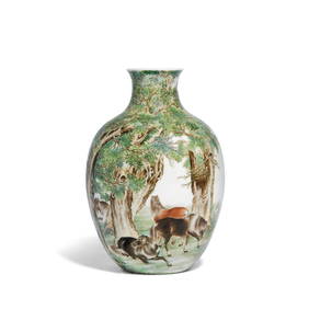 A FAMILLE ROSE 'EIGHT HORSES OF MUWANG' VASE Qianlong four-character mark, Republic, signed Lang... (1 of 1)