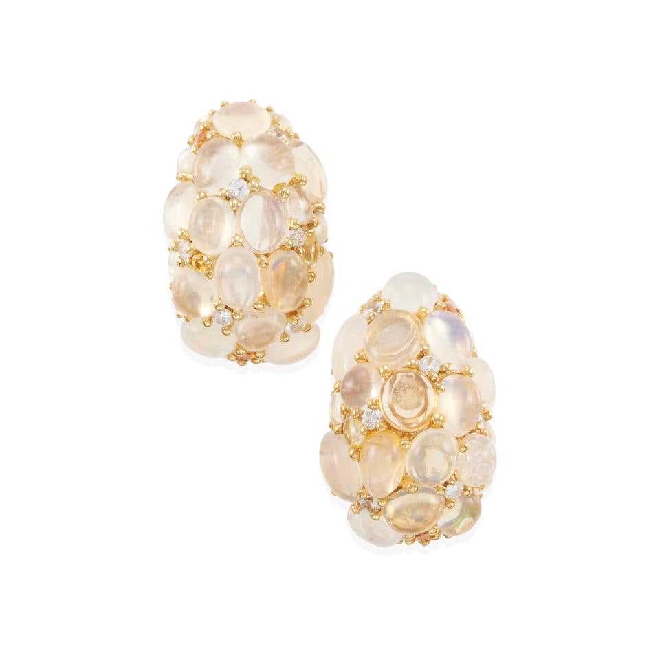 18K GOLD AND GEM-SET EAR CLIPS (1 of 3)