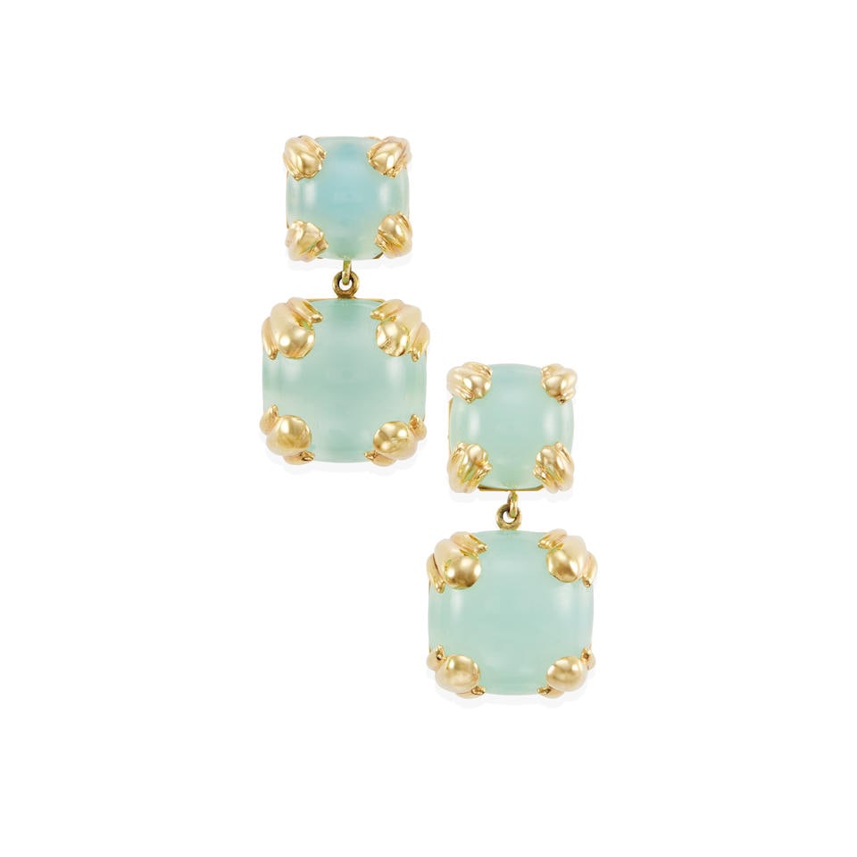 MAZZA: 14K GOLD AND CHALCEDONY EARRINGS (1 of 3)