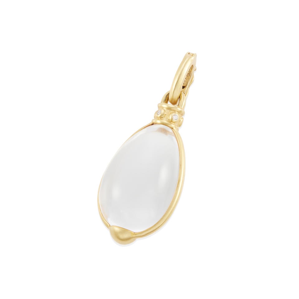 MAZZA: 14K GOLD, ROCK CRYSTAL QUARTZ AND DIAMOND PENDANT (1 of 2)