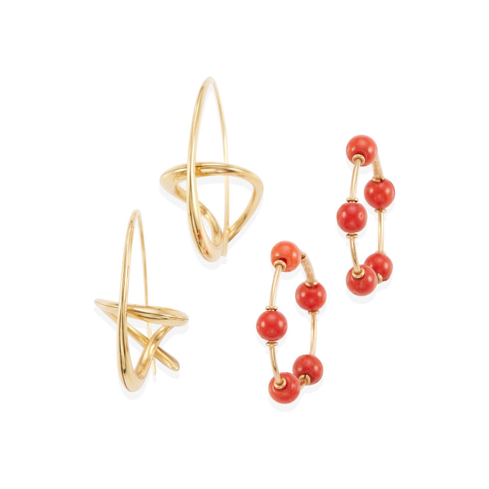 MICHAEL GOOD: TWO PAIRS OF 18K GOLD AND CORAL EARRINGS (1 of 2)
