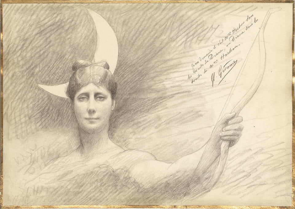 Jean-Léon Gérome (French, 1824-1904) Portrait of Diana: Jean-Léon Gérome (French, 1824-1904) Portrait of Diana signed and inscribed 'Je me demande si c'est Mme Hochon sous/les traits de Diane, ou Diane sous les/traits de Mme Hochon./JL.Gérom