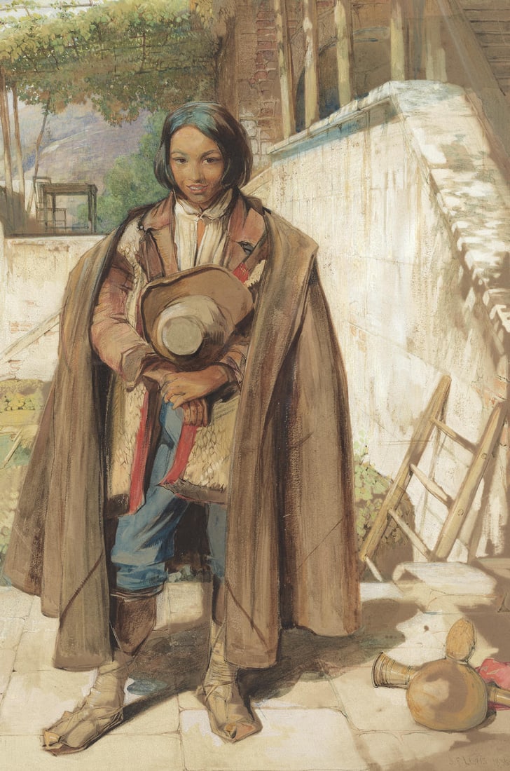 John Frederick Lewis, RA, POWS (British, 1804-1876) Spanish boy standing by a terrace wall: John Frederick Lewis, RA, POWS (British, 1804-1876) Spanish boy standing by a terrace wall signed 'J.F. Lewis 1835' (lower right) watercolour over pencil, heightened with white 40.6 x 27cm (16 x 10 5/
