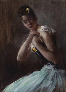 Norbert Goeneutte (French, 1854-1894) La danseuse: Norbert Goeneutte (French, 1854-1894) La danseuse signed 'Norbert Goeneutte' (upper right) oil on panel 19 x 14.3cm (7 1/2 x 5 5/8in). Footnotes: Provenance Anon. sale, Daguerre S.V.V., Paris, 2 Decem