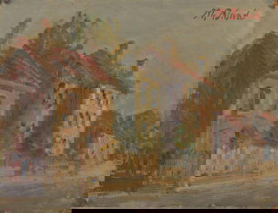 Maurice Blond (Polish, 1899-1974) Street scene: Maurice Blond (Polish, 1899-1974) Street scene signed 'M Blond' (upper right) oil on canvas, laid to board 27 x 35cm (10 5/8 x 13 3/4in). This lot is subject to the following lot symbols: AR AR Goods