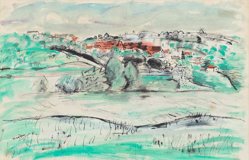 Henri Hayden (French/Polish, 1883-1970) Gravés: Henri Hayden (French/Polish, 1883-1970) Gravés signed and dated 'Hayden/55' (lower left) watercolour 31.5 x 49cm (12 3/8 x 19 5/16in). This lot is subject to the following lot symbols: AR AR Good