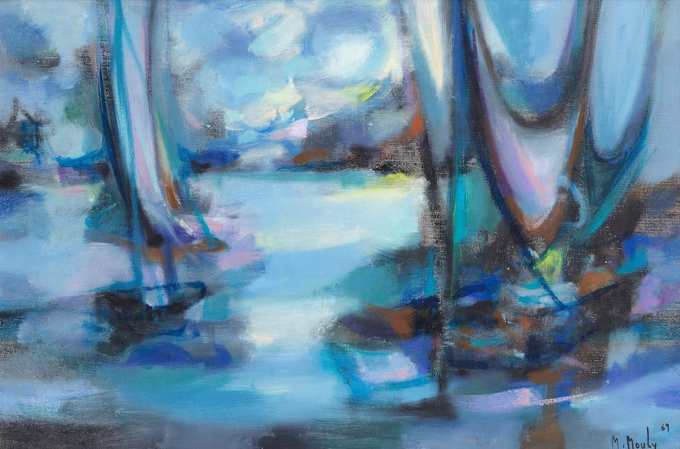 Marcel Mouly (French, 1918-2008) Lumière mauve: Marcel Mouly (French, 1918-2008) Lumière mauve signed and dated 'M.Mouly 69 (lower right); further signed, inscribed and dated 'M Mouly/LUMIÈRE MAUVE/PARIS 1969' (on the reverse) oil on canv