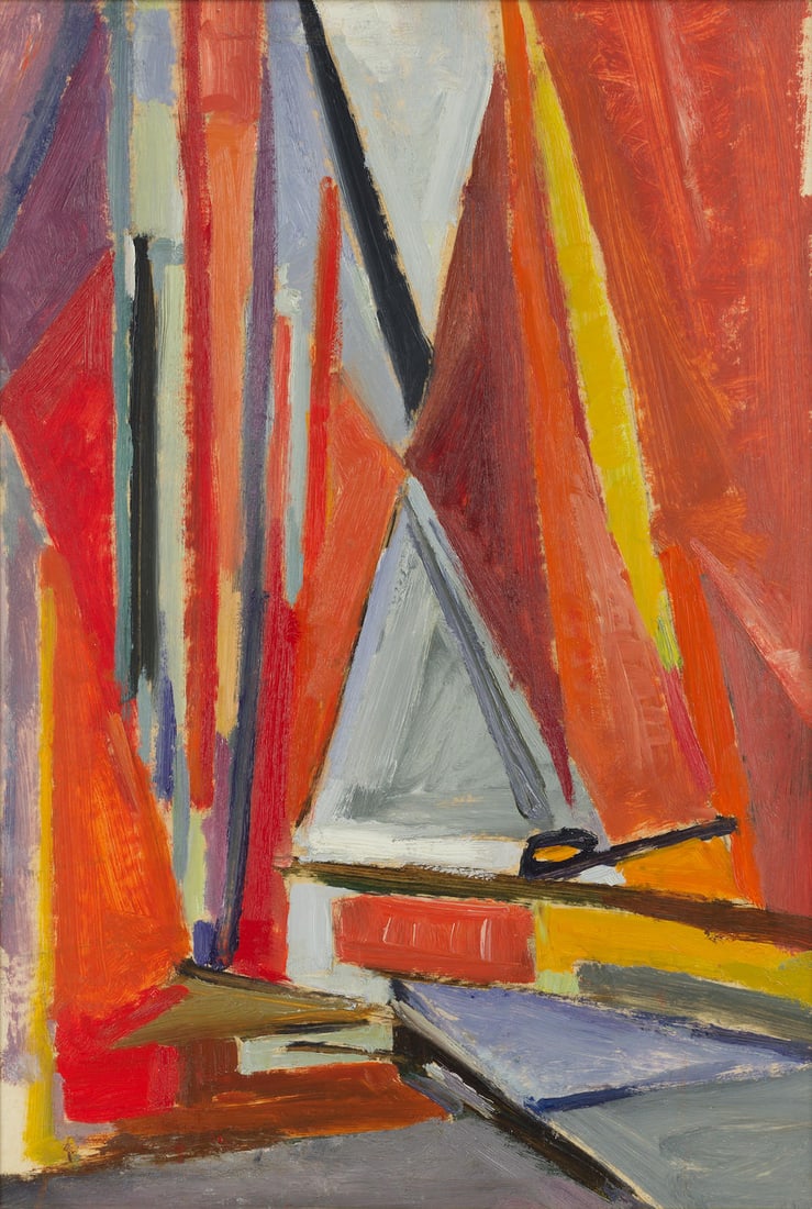 Mildred Bendall (French/British, 1891-1974) Red sails: Mildred Bendall (French/British, 1891-1974) Red sails oil on board 54 x 37cm (21 1/4 x 14 9/16in). Footnotes: Provenance With Whitford Fine Art, London. Private collection. This lot is subject to the