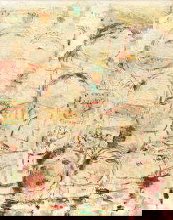 Fateh Moudarres (Syria, 1922-1999) Untitled (Group of Figures), 1965: Fateh Moudarres (Syria, 1922-1999) Untitled (Group of Figures) mixed media including oil and gold leaf on canvas signed 'Moudarres' and signed and dated in Arabic lower right, executed in 1965 73.7 x