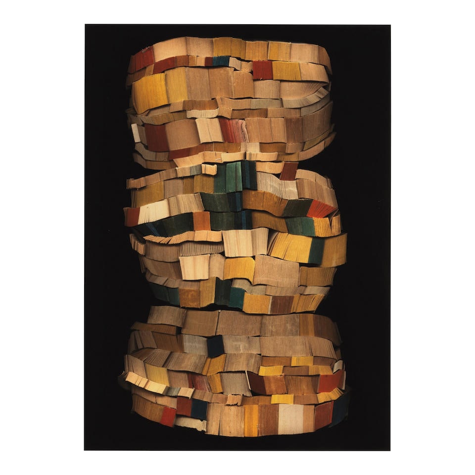 Ann Hamilton (born 1956); 'Book Weight (Human Carriage)';: Ann Hamilton (born 1956) 'Book Weight (Human Carriage)', 2009 Pigment print; signed, titled, dated, and editioned '5/15' in pencil in the margin, framed. 36 1/8 x 25 7/8 in. (91.8 x 65.7 cm.) sheet 44