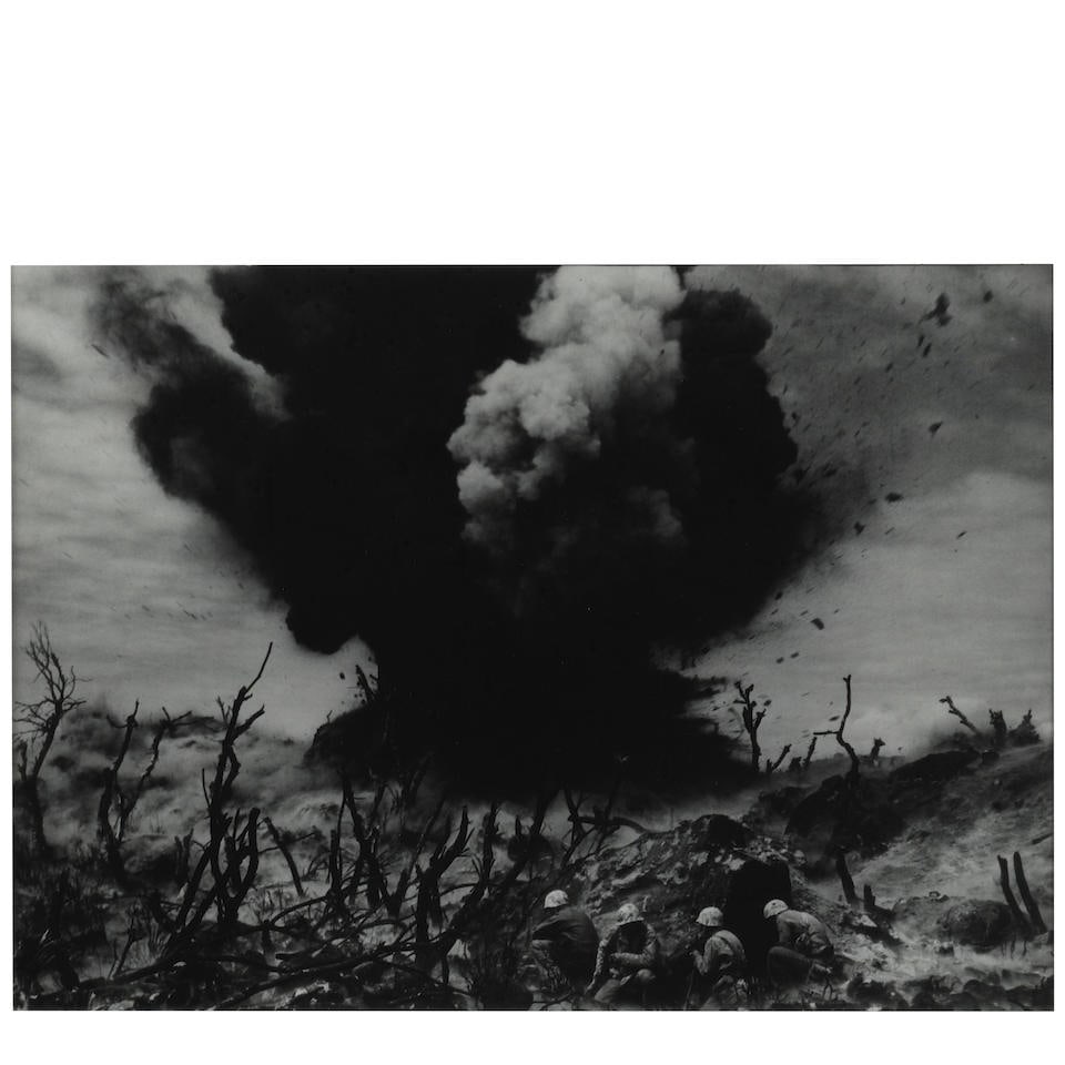 W. Eugene Smith (1918-1978); The Battle of Iwo Jima;: W. Eugene Smith (1918-1978) The Battle of Iwo Jima, 1945 Gelatin silver print, printed before 1978; the photographer's circular estate stamp on the reverse, framed. 10 1/8 x 13 1/8 in. (25.7 x 33.3 cm