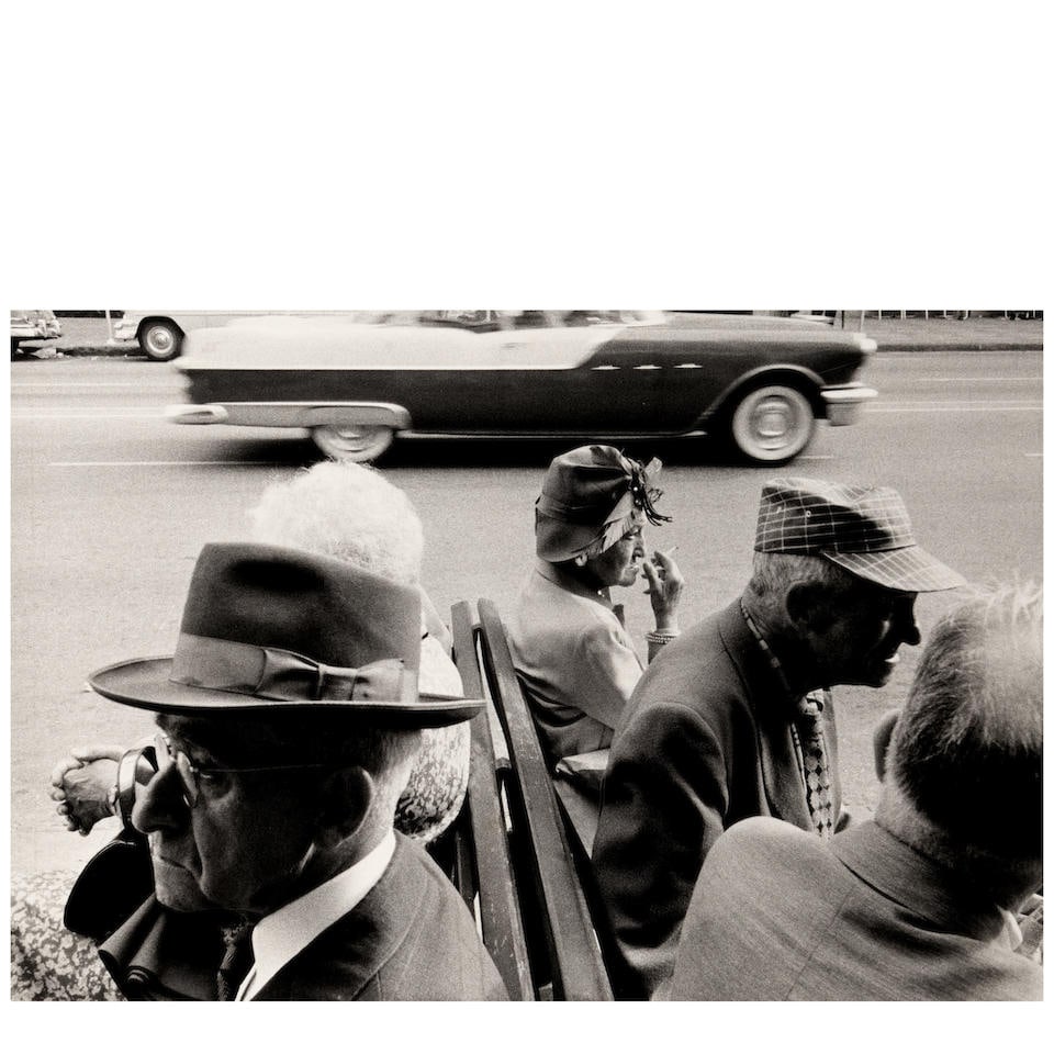 Robert Frank (1924-2019); St. Petersburg, Florida;: Robert Frank (1924-2019) St. Petersburg, Florida, 1956 Gelatin silver print, printed later; signed in ink in the margin, the photographer's Archive stamp, with title and annotations in pencil, on the