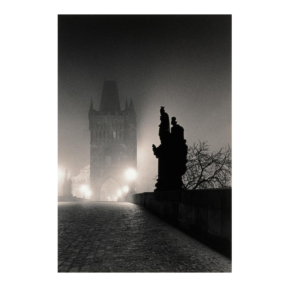 Michael Kenna (born 1953); 'Charles Bridge (Study 4), Prague, Czechoslovakia';: Michael Kenna (born 1953) 'Charles Bridge (Study 4), Prague, Czechoslovakia', 1989 Toned gelatin silver print; mounted, signed and dated in pencil on the mount, the photographer's credit stamp, signed