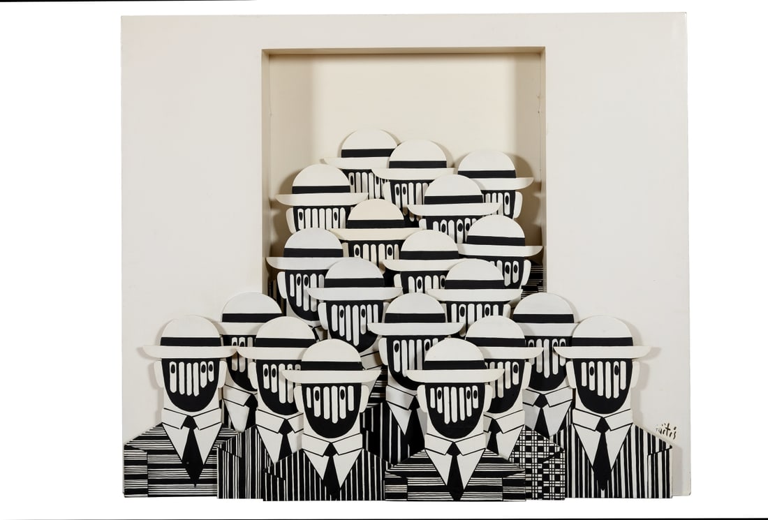 YANNIS GAITIS (1923-1984) Bonshommes: YANNIS GAITIS (1923-1984) Bonshommes signé 'Gaitis' en bas à droite construction en bois peint 86 x 100 x 20 cm. (33 7/8 x 39 3/8 x 7 7/8in.) Réalisée en 1977. signed 'Gaitis'