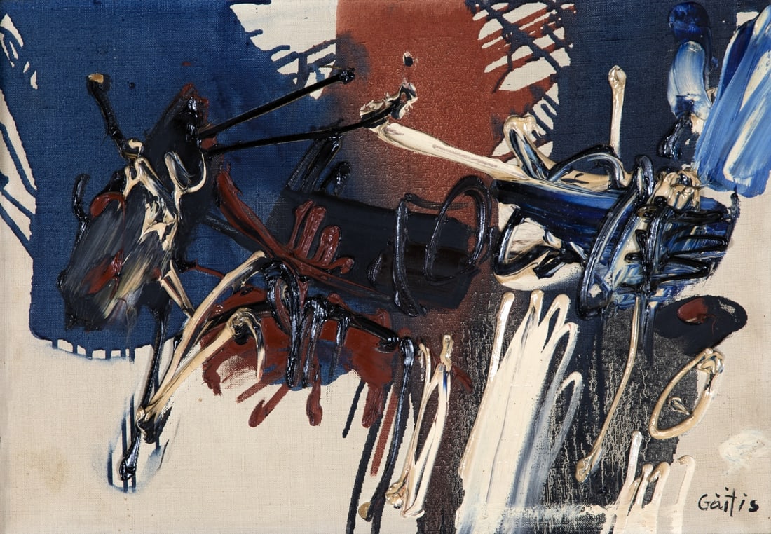 YANNIS GAITIS (1923-1984) Sans titre: YANNIS GAITIS (1923-1984) Sans titre signé 'Gaitis' en bas à droite huile sur toile 38 x 55 cm. (14 15/16 x 21 5/8in.) Peint en 1960. signed 'Gaitis' lower right oil on canvas Exhibi