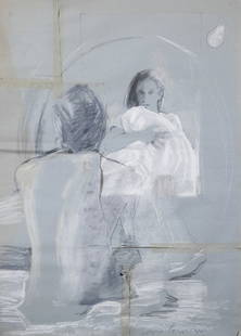 MARINA KARELLA (née en 1940) Reflexion/ Marina Karella and her husband Michel de Grèce: MARINA KARELLA (née en 1940) Reflexion/ Marina Karella and her husband Michel de Grèce signé en grec et daté '1980' en bas à droite pastel, mine de plomb et collage sur papie