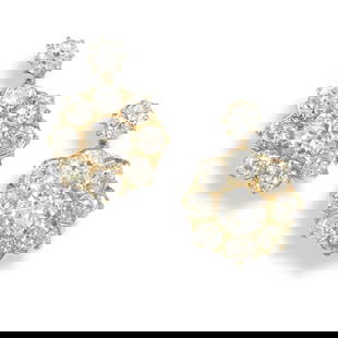 A PAIR OF 14K GOLD AND DIAMOND EARRINGS, CIRCA 1905: A PAIR OF 14K GOLD AND DIAMOND EARRINGS, CIRCA 1905 Clustered design set with old European-cut diamonds weighing approximately 2.60 carats, measures 5/8 x 1/2 in. Footnotes: OVERALL CONDITION: Metal t