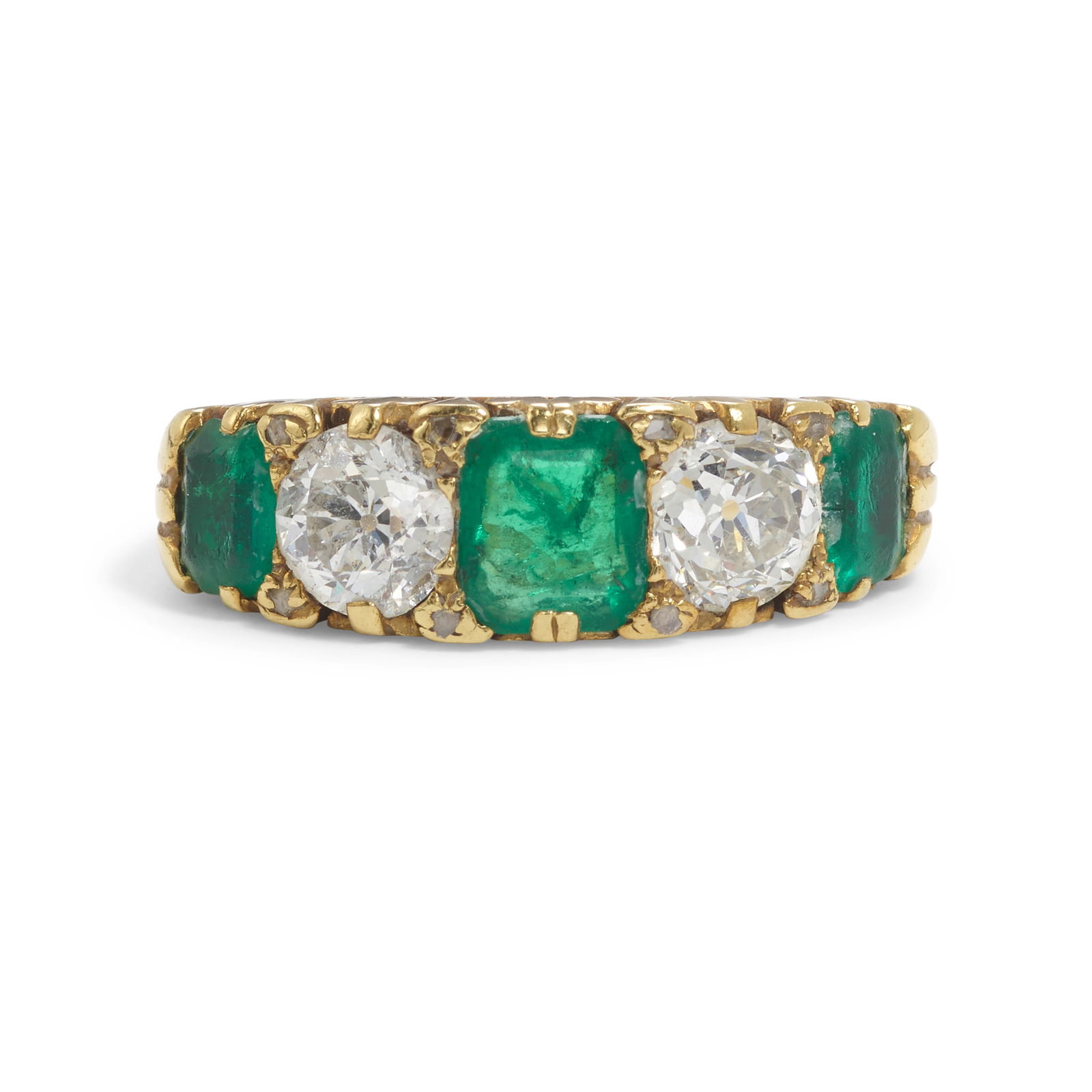 AN 18K GOLD, EMERALD AND DIAMOND RING, CIRCA 1890 (1 of 3)