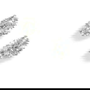 A PAIR OF 18K WHITE GOLD AND DIAMOND EARRINGS: A PAIR OF 18K WHITE GOLD AND DIAMOND EARRINGS Featuring round diamonds, each weighing approximately 1.00 carat, measures 1/4 in. Footnotes: OVERALL CONDITION: Metal tested with XRF (X-ray fluorescence