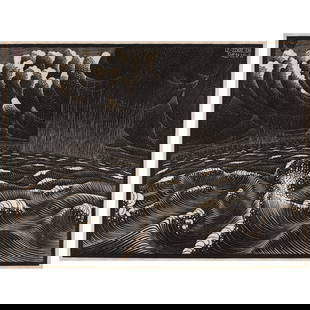 M.C. Escher (1898-1972); The Second Day of Creation (The Division of the Waters) ;: M.C. Escher (1898-1972)The Second Day of Creation (The Division of the Waters) (Bool 105), 1925Woodcut on laid chine, initialed, dated and inscribed in the plate '12-25 MCE Gen. 1:6-8', with the